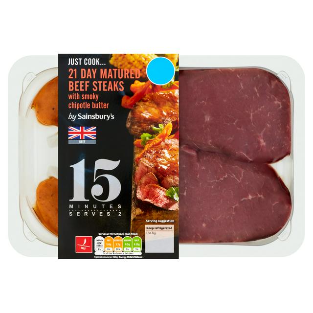 Sainsbury's Just Cook 21 Day Matured Beef Steaks with Smoky Chipotle Butter 300g