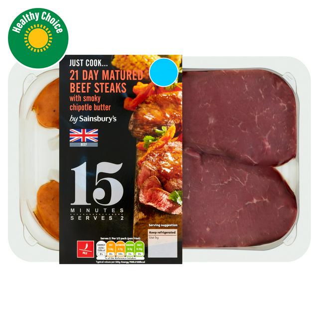 Sainsbury's Just Cook 300g 21 Day Matured Beef Steaks with Smoky Chipotle Melts