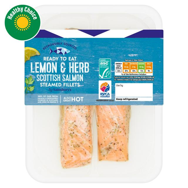 Sainsbury’s Lemon & Herb Steamed ASC Scottish Salmon Portions x2 180g (Ready to eat)