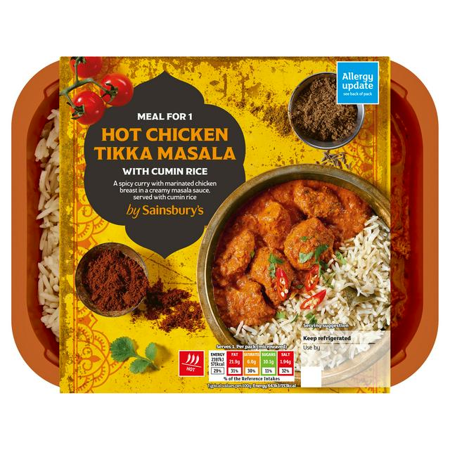 Sainsbury's Indian Hot Chicken Tikka Masala & Cumin Rice Ready Meal For 1 400g