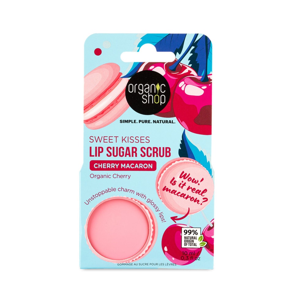 Organic Shop Sweet Kisses Cherry Macaron Lip Scrub, 10ml