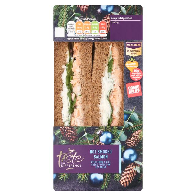 Sainsbury's Hot Smoked Salmon with Lemon & Dill Creme Fraiche on Rye Bread Sandwich, Taste the Difference
