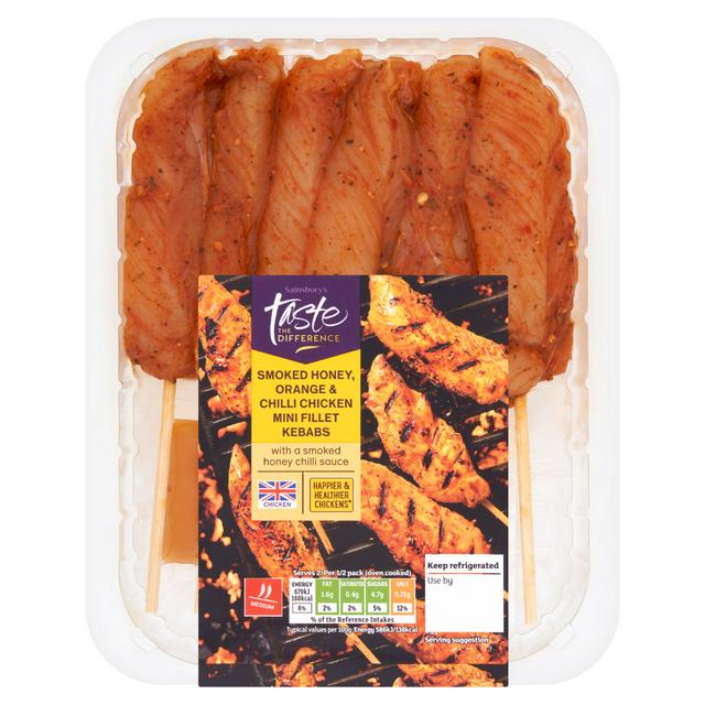 Sainsbury's Smoked Honey, Orange & Chilli Chicken Mini Fillet Kebabs, Taste the Difference 290g
