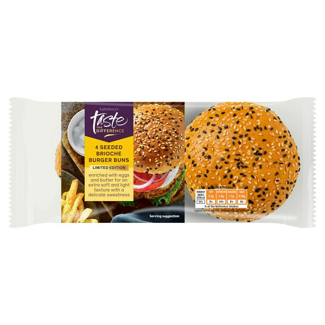Sainsbury's 4 x Seeded Brioche Burger Buns, Limited Edition, Taste the Difference