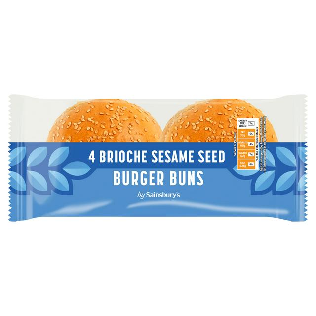 Sainsbury's Sesame Seed Brioche Burger Buns Rolls x4