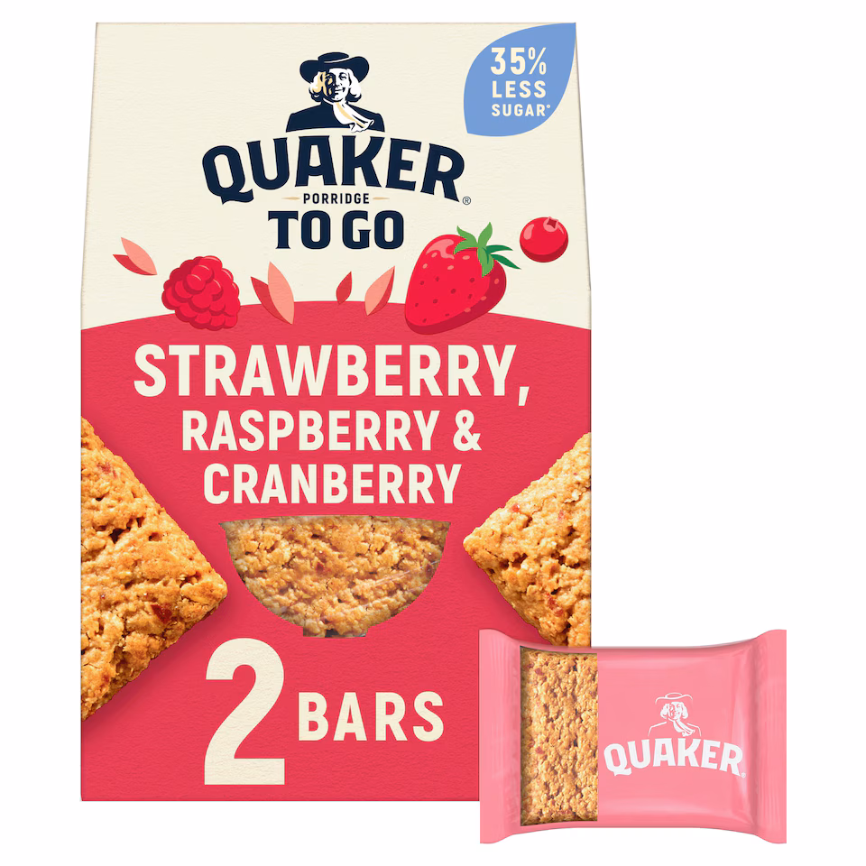 Quaker Porridge To Go Strawberry Raspberry & Cranberry Bars 2X55G