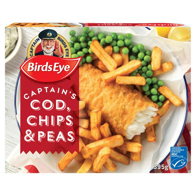Birds Eye Battered Cod Chips & Peas 395g