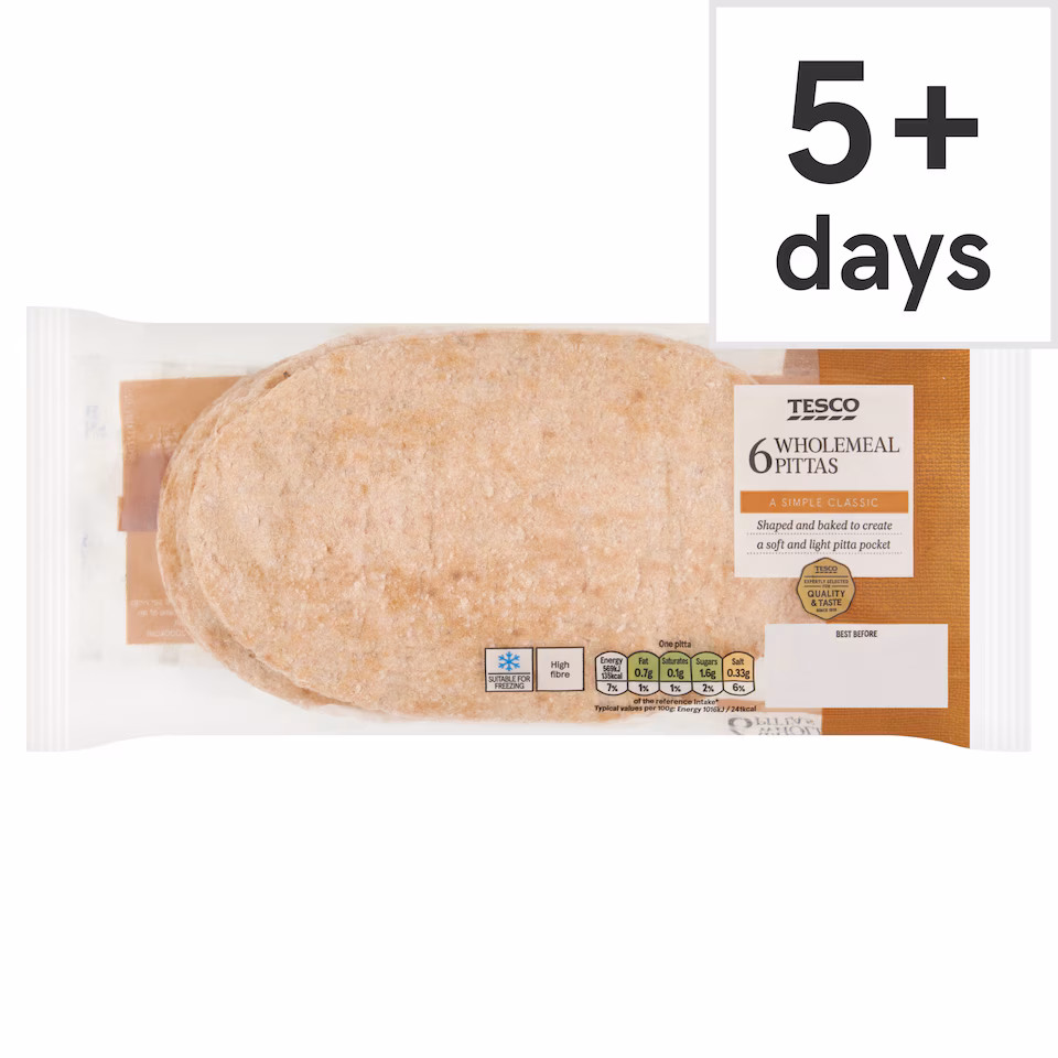 Tesco Wholemeal Pitta Bread 6 Pack