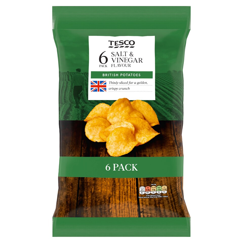 Tesco Salt & Vinegar Crisps 6X25g
