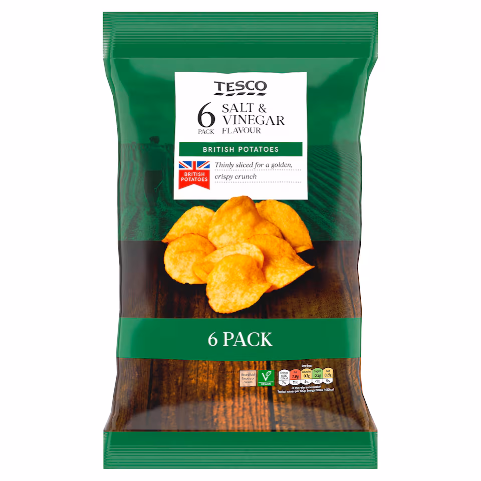 Tesco Salt & Vinegar Crisps 6X25g