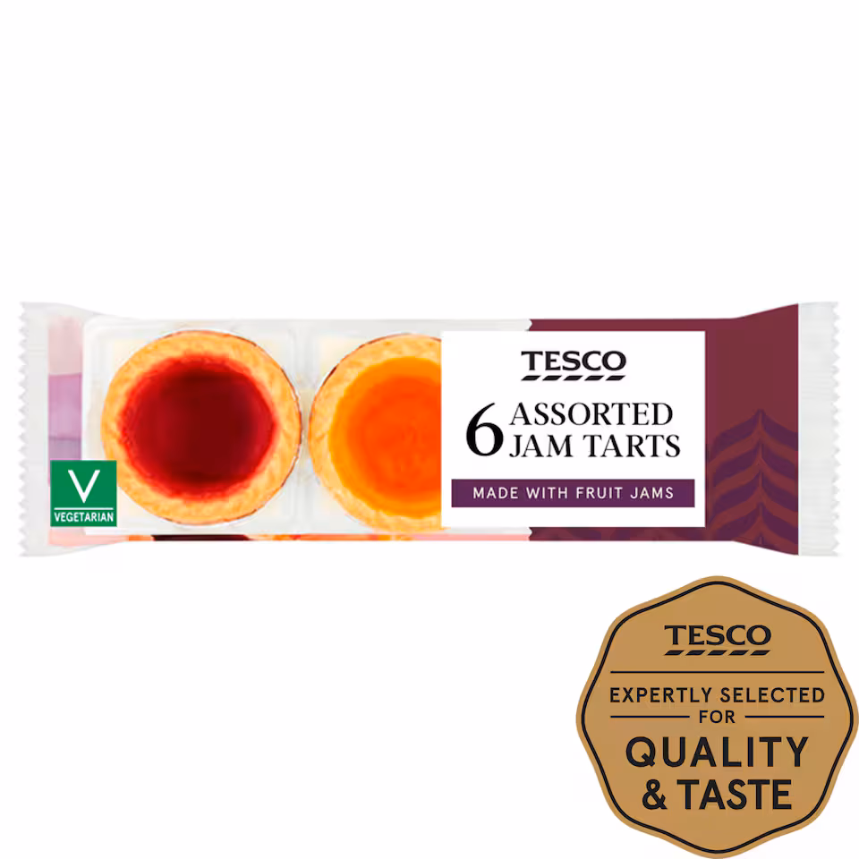 Tesco Assorted Jam Tarts - Strawberry, Apricot, Blackcurrant 6 Pack