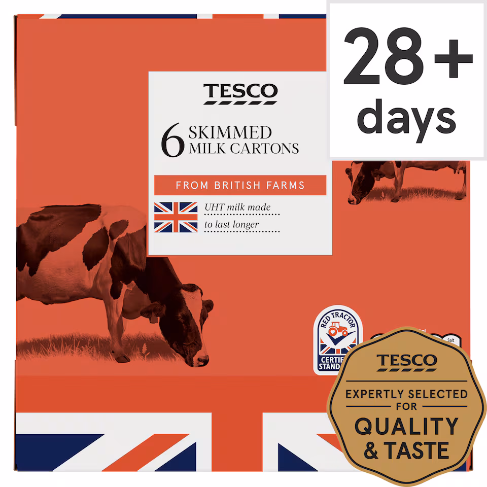 Tesco British Skimmed Uht Milk 6 X 1 Litre