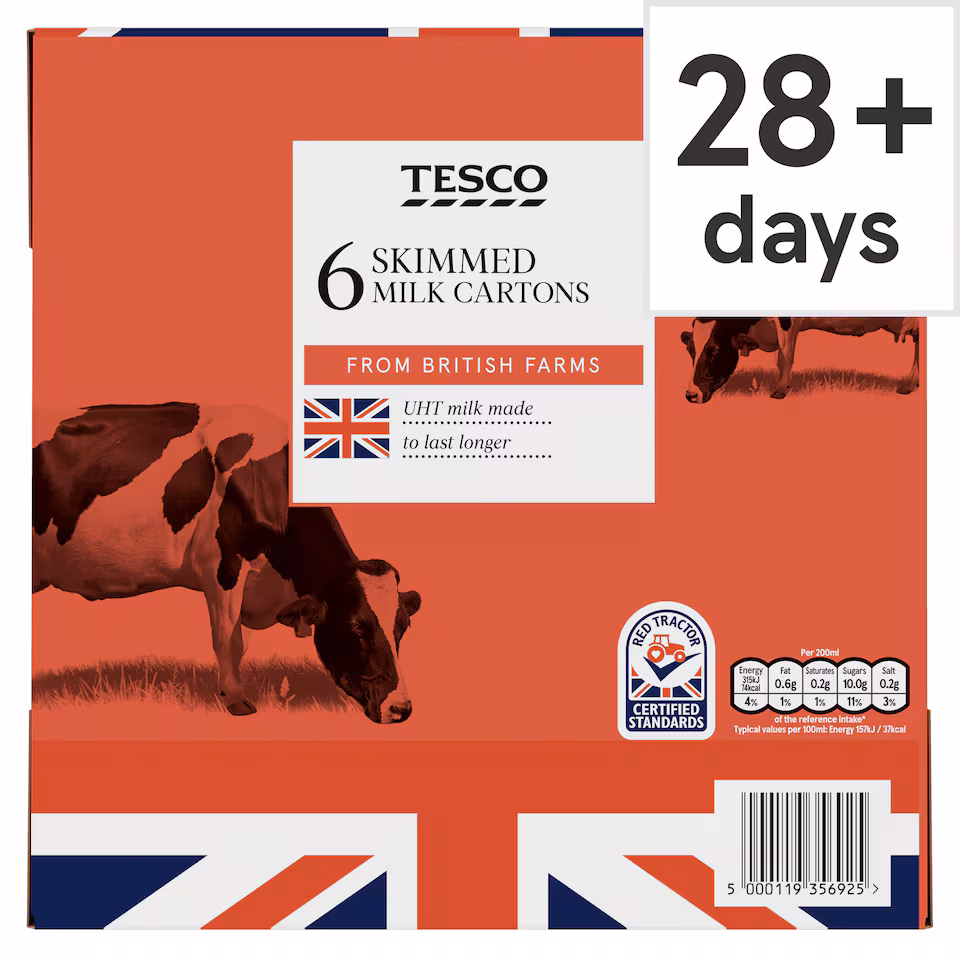 Tesco British Skimmed Uht Milk 6 X 1 Litre