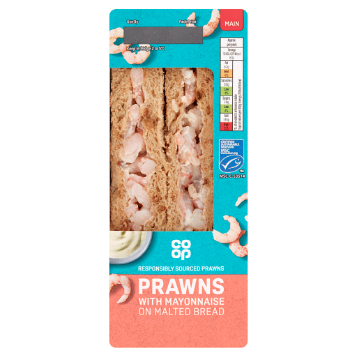 Co-op Prawns with Mayonnaise on Malted Bread
