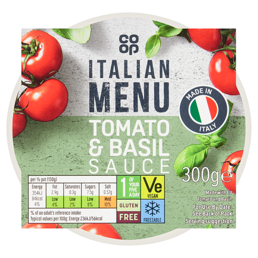 Co-op Italian Menu Tomato u0026 Basil Sauce 300g