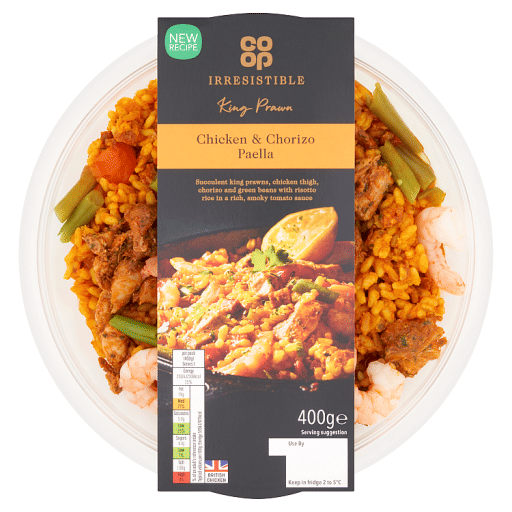 Co-op Irresistible King Prawn Chicken u0026 Chorizo Paella 400g