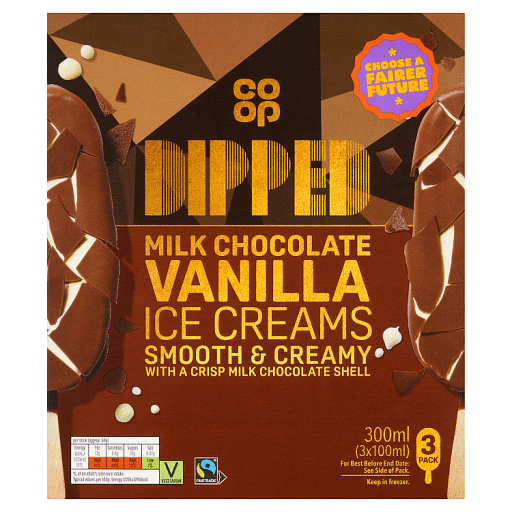 Co-op Dipped Milk Chocolate Vanilla Ice Creams 3 x 100ml (300ml)