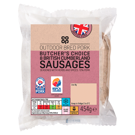 Co-op 8 British Cumberland Sausages 454g