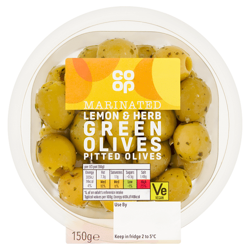 Co-op Marinated Lemon u0026 Herb Pitted Green Olives 150g