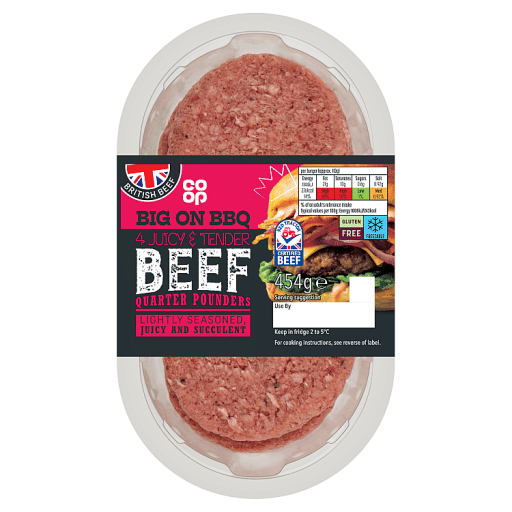 Co-op 4 Juicy & Tender Beef Quarter Pounders 454g