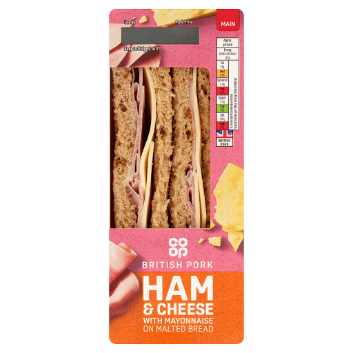 Co-op Ham u0026 Cheese with Mayonnaise on Malted Bread