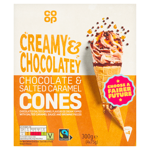 Co-op Chocolate & Salted Caramel Cones 4 x 75g (300g)