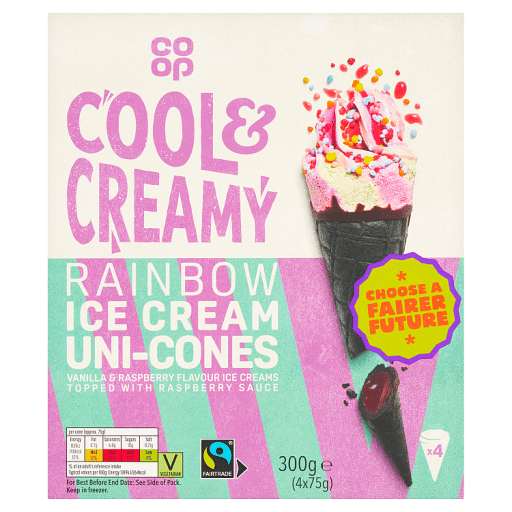 Co-op Cool & Creamy Rainbow Ice Cream Uni-Cones 4 x 75g (300g)