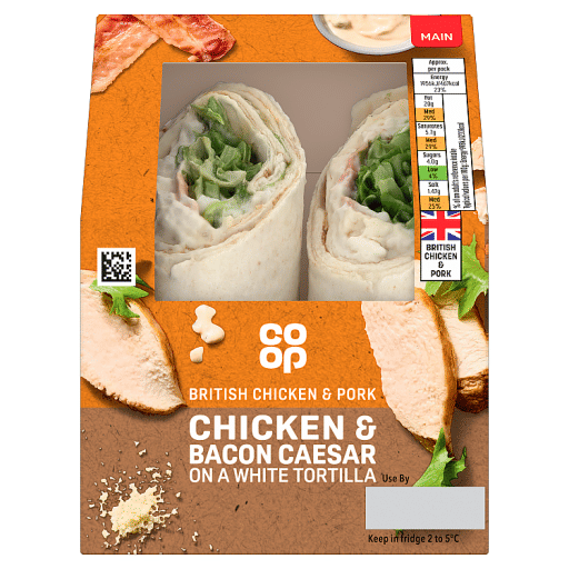 Co-op Chicken u0026 Bacon Caesar on a White Tortilla