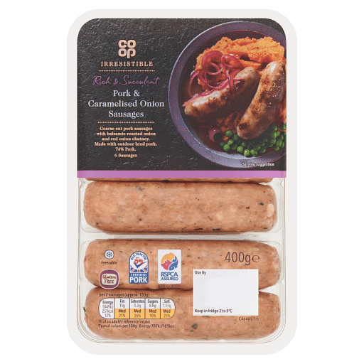 Co-op Irresistible 6 Pork u0026 Caramelised Onion Sausages 400g