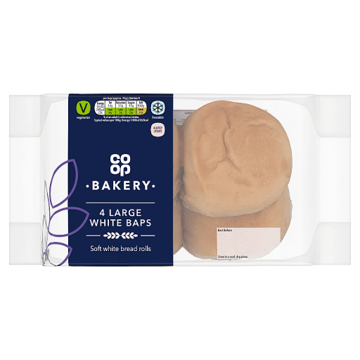 Co-op Bakery 4 Large White Baps