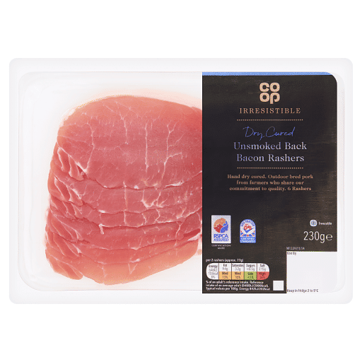 Co-op Irresistible Dry Cured Unsmoked Back Bacon Rashers 230g