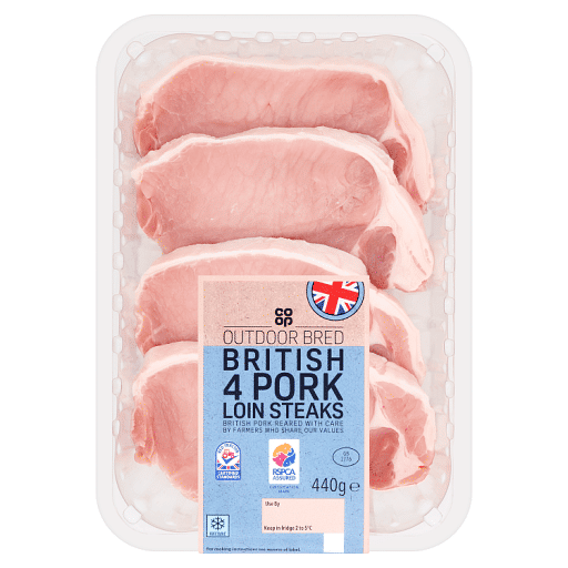 Co-op Outdoor Bred British 4 Pork Loin Steaks 440g