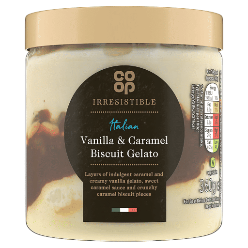 Co-op Irresistible Italian Vanilla u0026 Caramel Biscuit Gelato 360g