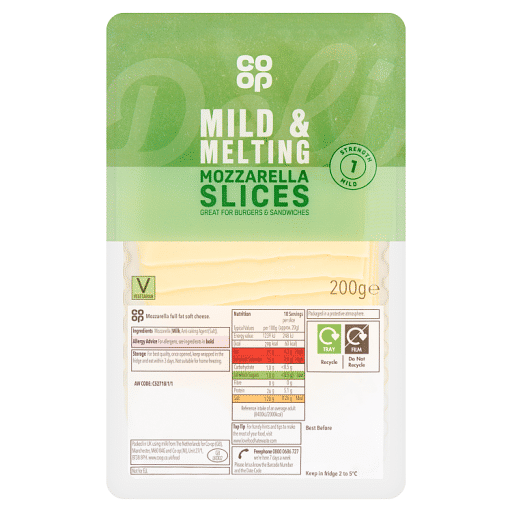 Co-op Mild u0026 Melting Mozzarella Slices 200g