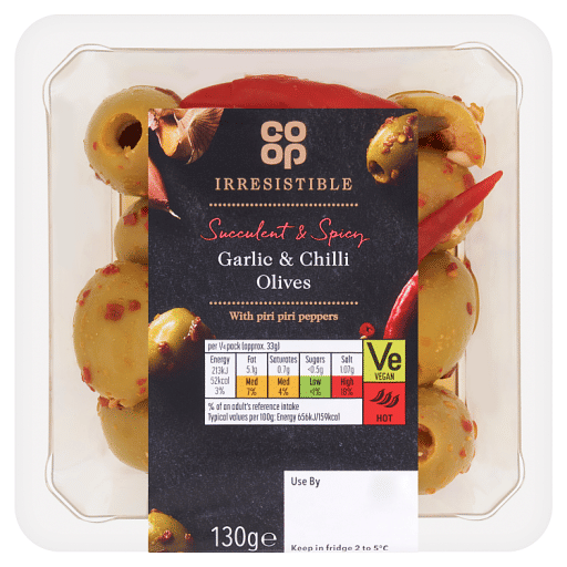 Co-op Irresistible Garlic u0026 Chilli Olives 130g