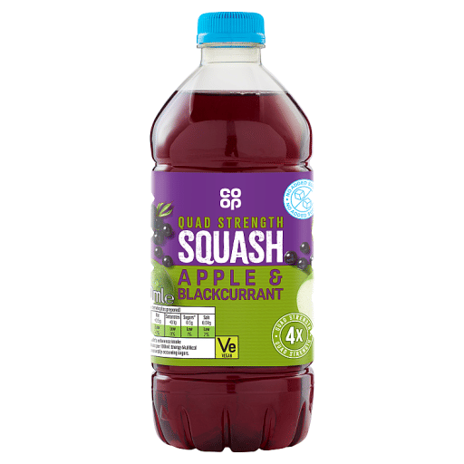 Co-op Quad Strength Apple u0026 Blackcurrant Squash 750ml