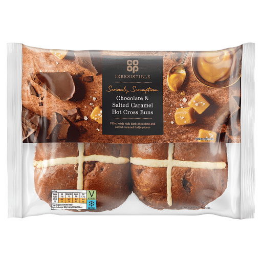 Co-op Irresistible Chocolate & Salted Caramel Hot Cross Buns