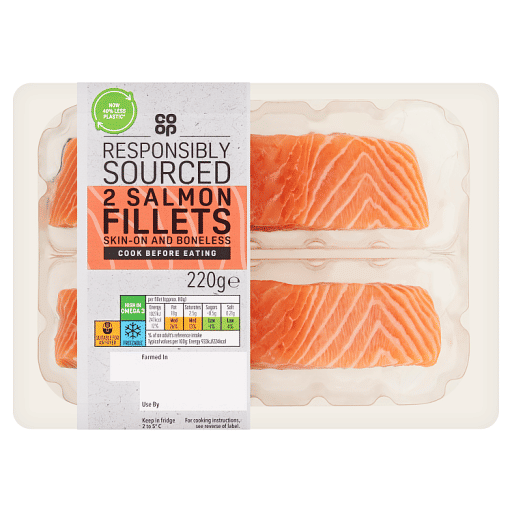 Co-op 2 Salmon Fillets Skin-on and Boneless 220g