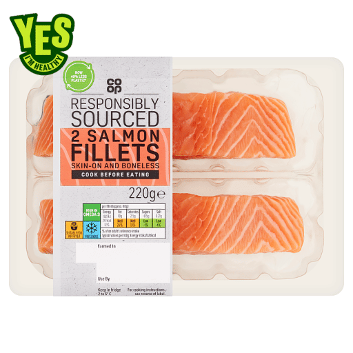 Co-op 2 Salmon Fillets Skin-on and Boneless 220g