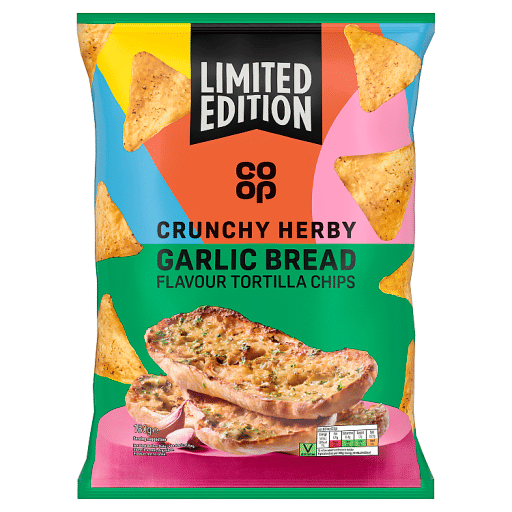 Co-op Limited Edition Crunchy Herby Garlic Bread Flavour Tortilla Chips 180g