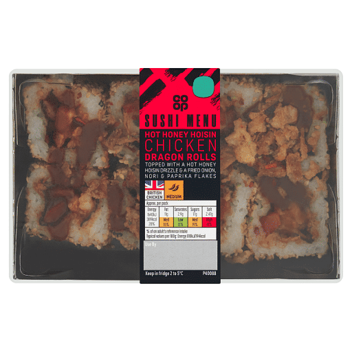 Co-op Sushi Menu Hot Honey Hoisin Chicken Dragon Rolls