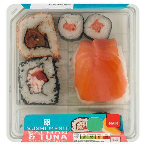 Co-op Sushi Menu Salmon u0026 Tuna with Soy Sauce