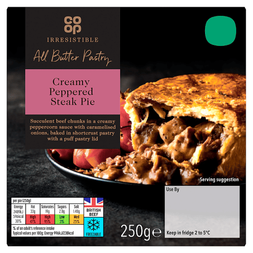 Co-op Irresistible Creamy Peppered Steak Pie 250g