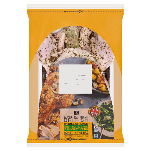 Co-op Space to Thrive British Whole Chicken with Pork, Sage u0026 Onion Stuffing Roast in the Bag 1.7kg