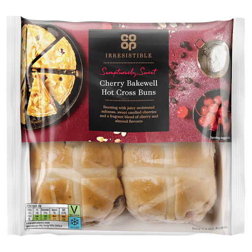 Co-op Irresistible Cherry Bakewell Hot Cross Buns