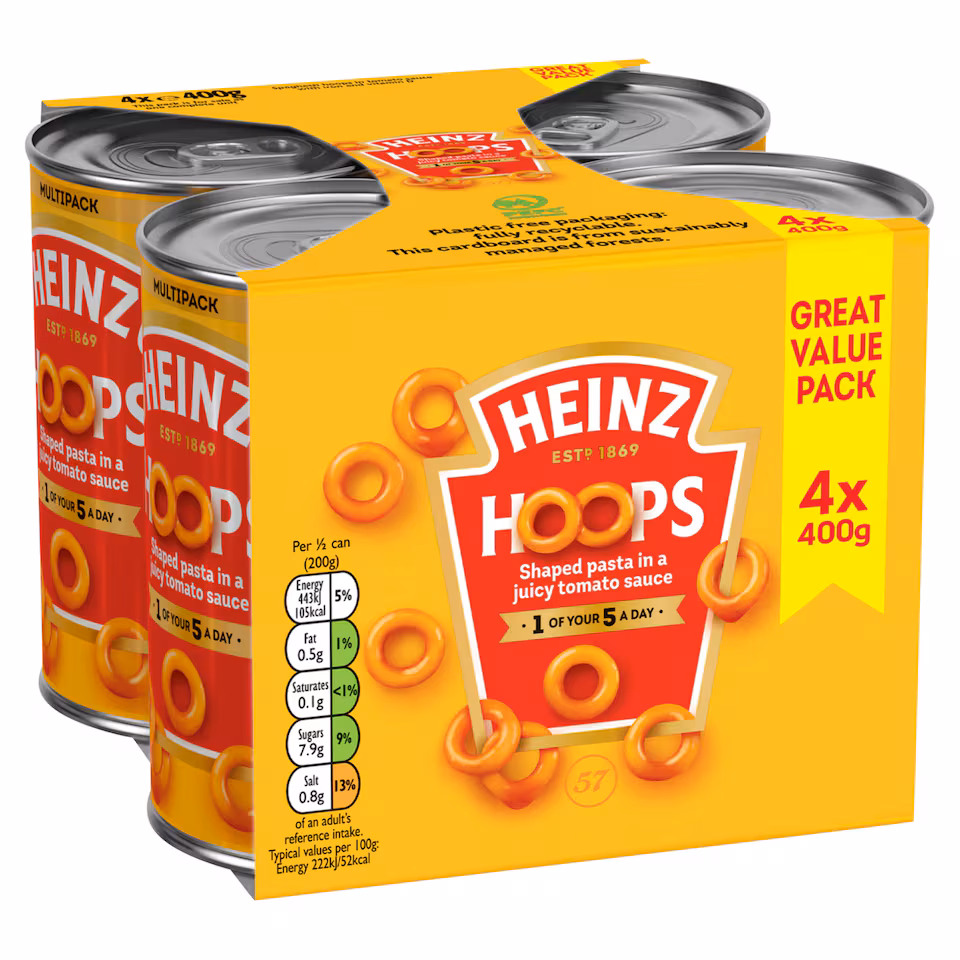 Heinz Hoops In Tomato Sauce 4 x 400g