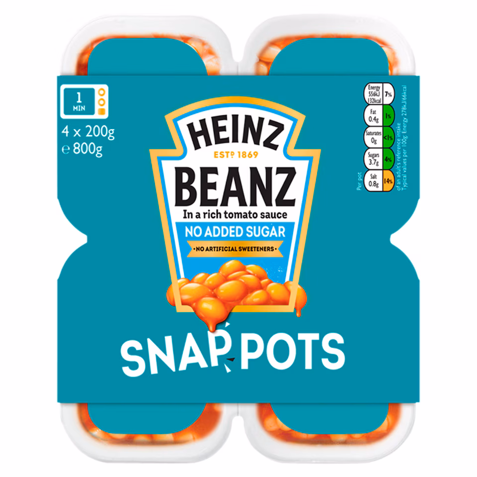 Heinz No Added Sugar Beanz Snap Pots 4 x 200g