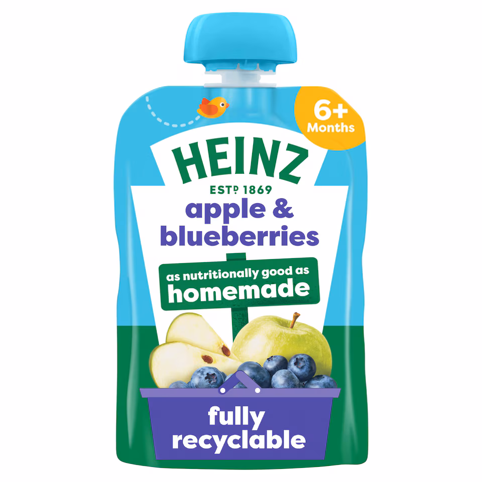 Heinz Apple & Blueberry Puree Baby Food Pouch 100g