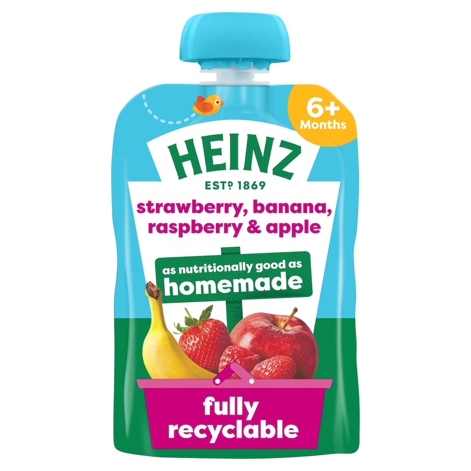 Heinz Strawberry, Raspberry & Banana Baby Food Fruit Puree Pouch 100g