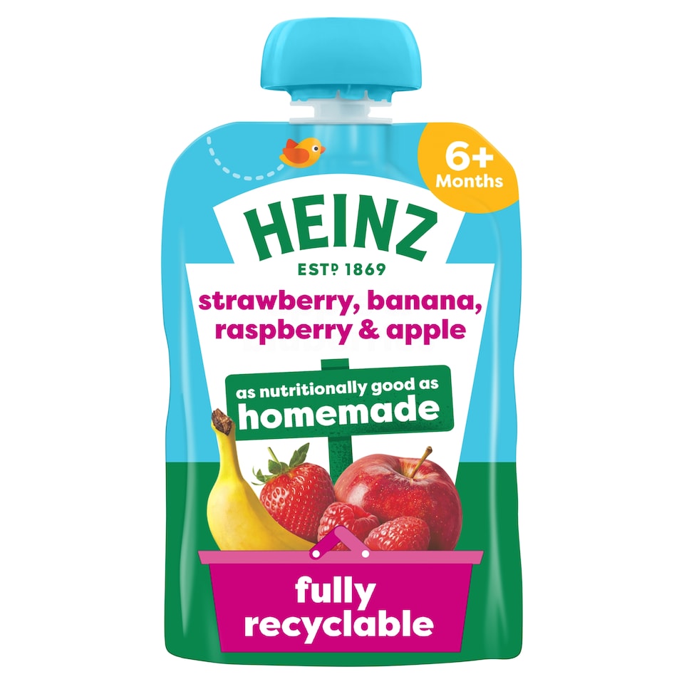 Heinz Strawberry, Raspberry & Banana Baby Food Fruit Puree Pouch 100g